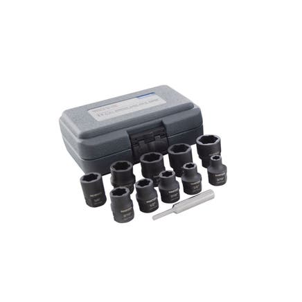 1/2" DRIVE 11 PIECE SAE HEX GRIP DAMAGED FASTENER IMPACT SOCKET SET