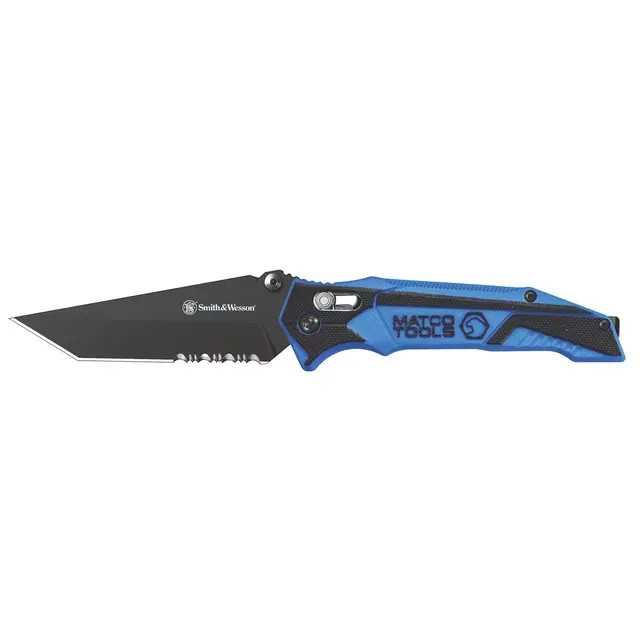 SMITH & WESSON X MATCO PIVOT LOCK TANTO POINT FOLDING KNIFE, BLUE