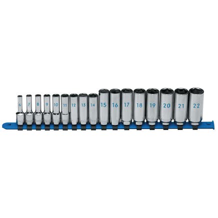 17 PIECE METRIC 6 POINT DEEP CHROME SOCKET SET