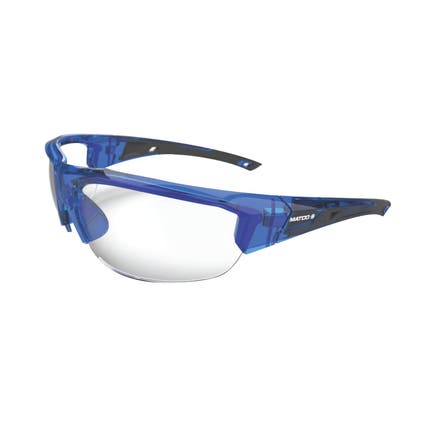 FORCEFLEX SAFETY GLASSES BLUE TRANSLUCENT MATCO HALF FRAME WITH CLEAR LENSES