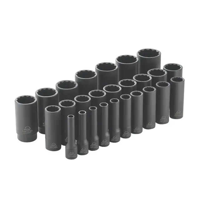 26 PIECE 1/2" DRIVE METRIC 12 POINT ADV DEEP IMPACT SOCKET SET