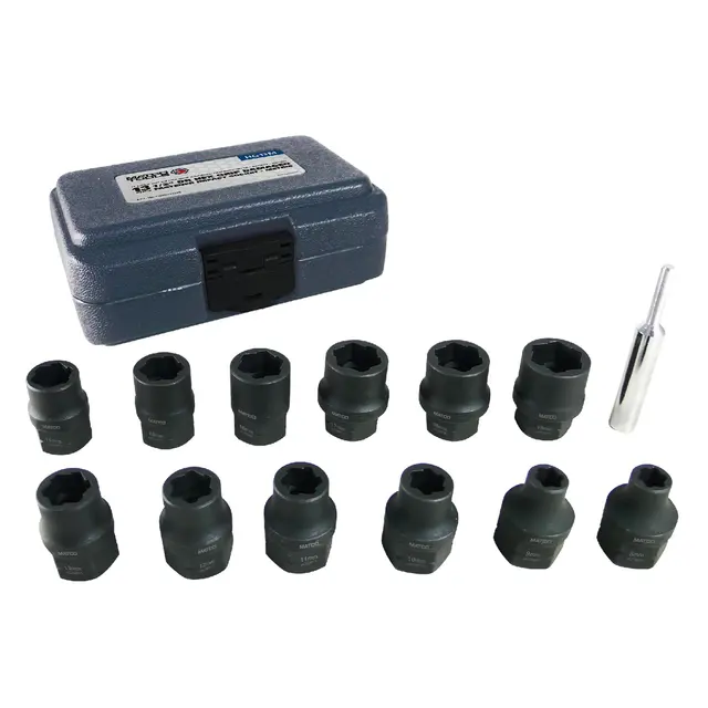 3/8" DRIVE METRIC HEX GRIP DAMAGED FASTENER IMPACT SOCKET SET, 13 PIECE