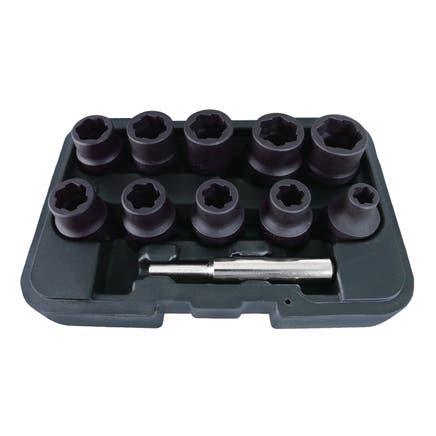 1/2" DRIVE 11 PIECE SAE HEX GRIP DAMAGED FASTENER IMPACT SOCKET SET