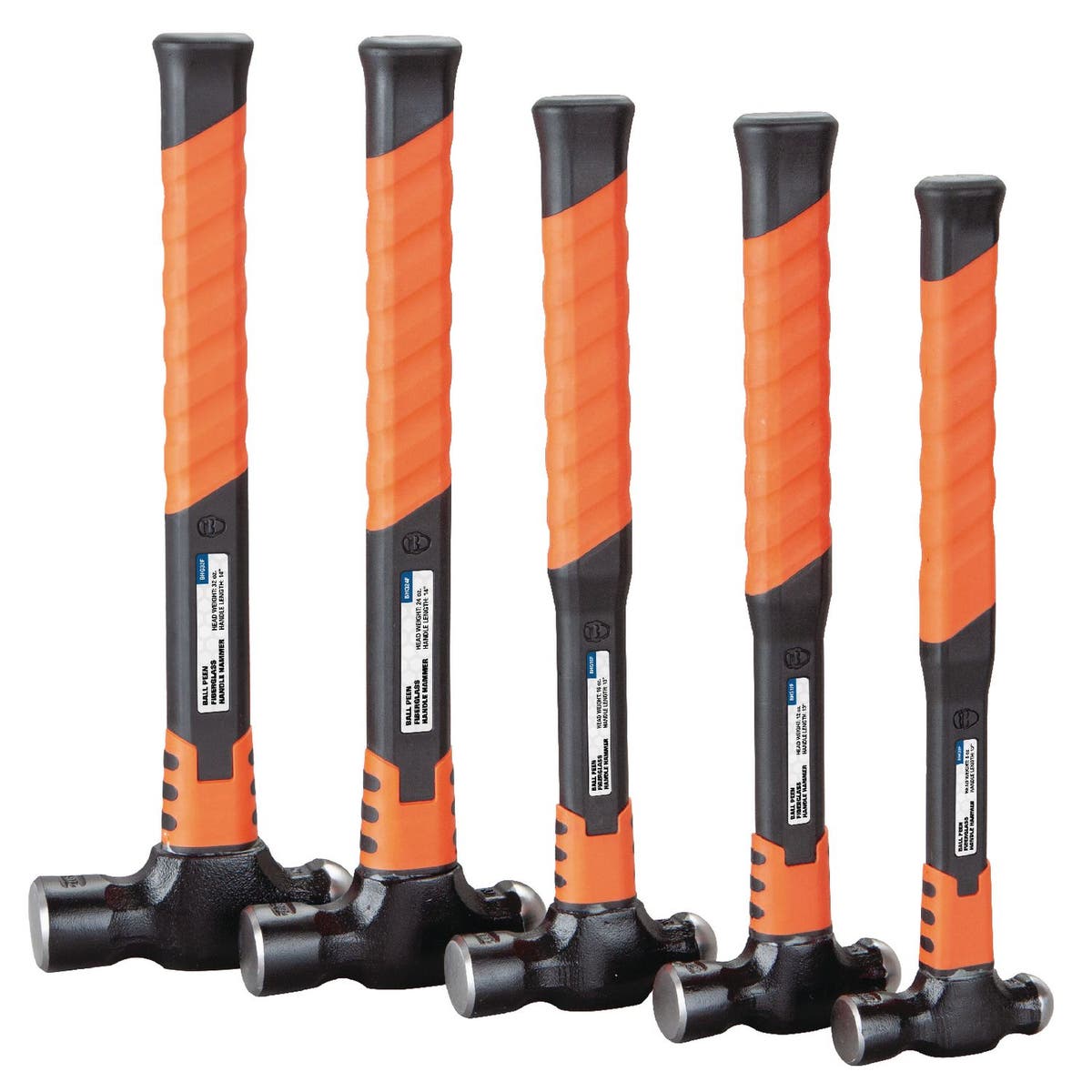5 PIECE 8 OZ., 12 OZ., 16 OZ., 24 OZ., AND 32 OZ. BALL PEEN HAMMER SET