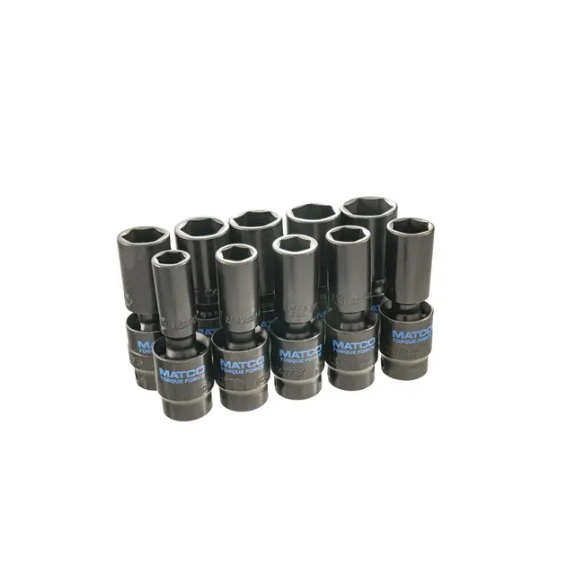 10 PIECE 3/8" DRIVE METRIC 6 POINT TORQUE FORCE DEEP UNIVERSAL IMPACT SOCKET SET
