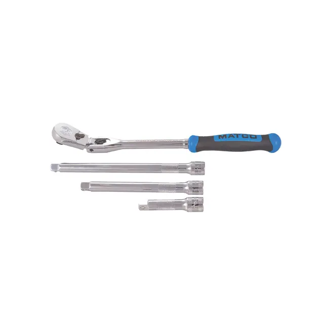 3/8" DRIVE 4 PIECE 12" EIGHTY8 TOOTH LOCKING FLEX RATCHET WITH CHROME EXTENSIONS 3", 6" AND 8" SET - BLUE