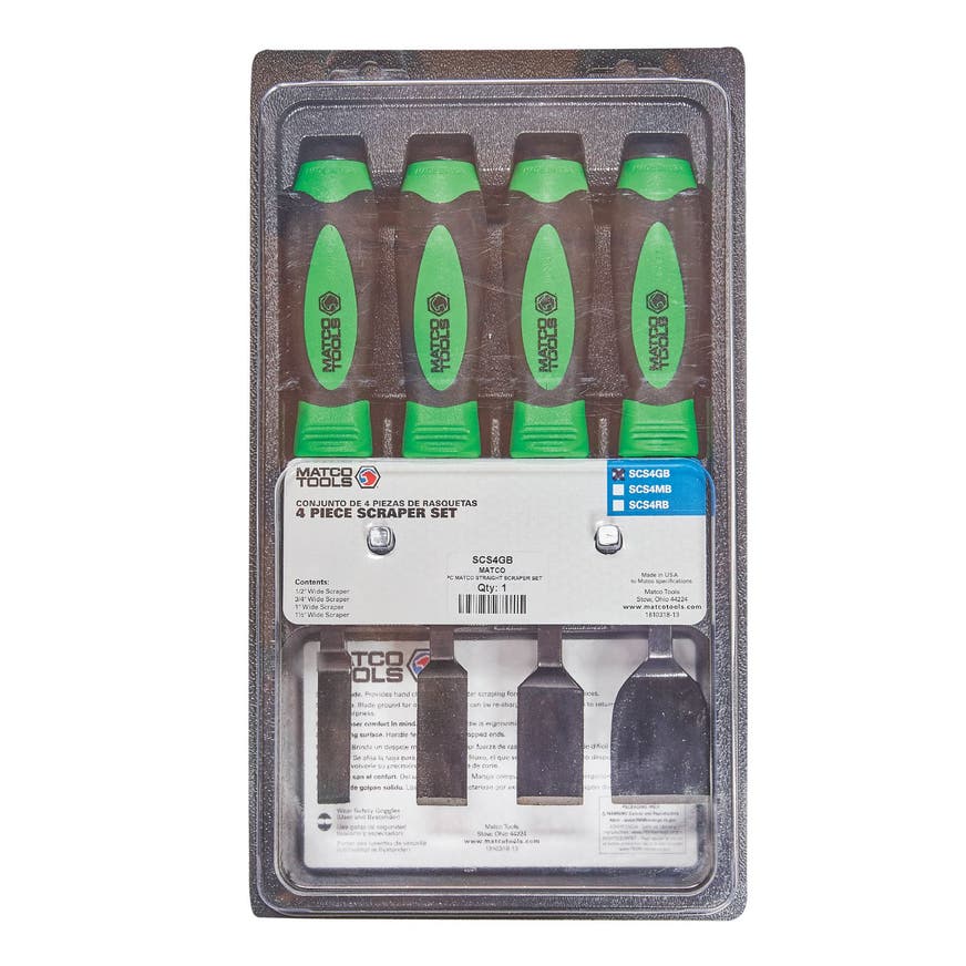4 PIECE 10" LONG SCRAPER SET GREEN SCS4GB Matco Tools