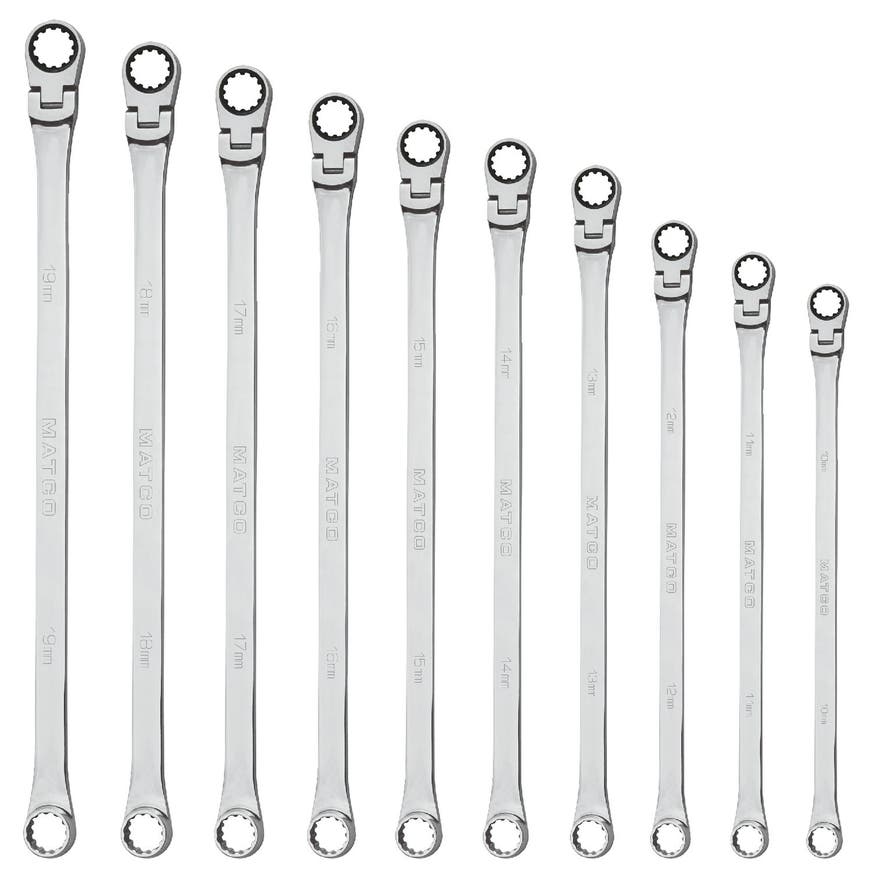 10 PIECE 0° FLEX RATCHETING EXTRA LONG WRENCH SET SRFBZLM102TA Matco