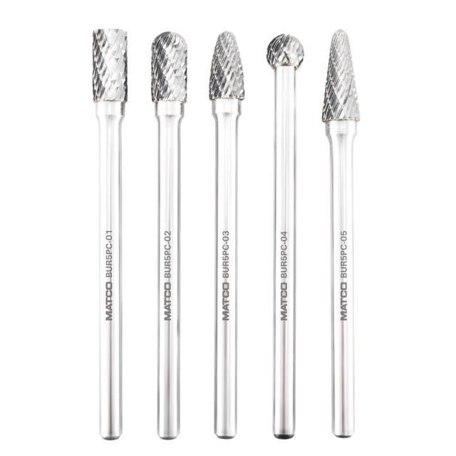 4.5" LONG CARBIDE BURR SET, 1/4" SHANK, DOUBLE CUT, 5PC