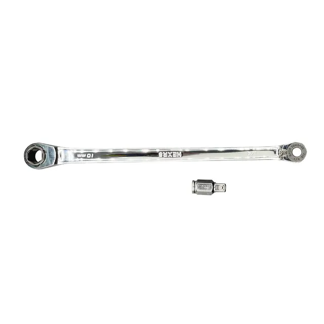 8" LONG 10MM X 1/4" HEX RATCHET WRENCH WITH 10MM X 1/4" SQUARE ADAPTER