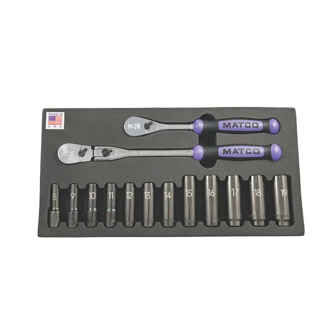 3/8" DRIVE 14 PIECE RATCHET AND DEEP SOCKET SET - PURPLE