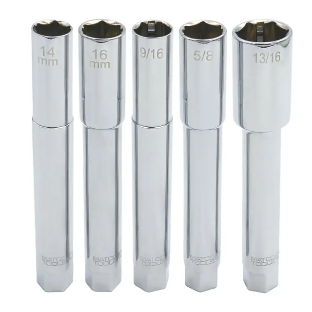 5 PIECE 3/8" X 11/16" DUAL DRIVE 6 POINT 6" EXTRA DEEP SPARK PLUG SOCKET WITH RETAINING SYSTEM