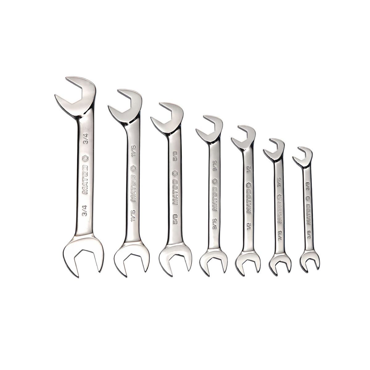 7 PIECE SAE 6 POINT OPEN END ANGLED WRENCH SET SROEA7T Matco Tools
