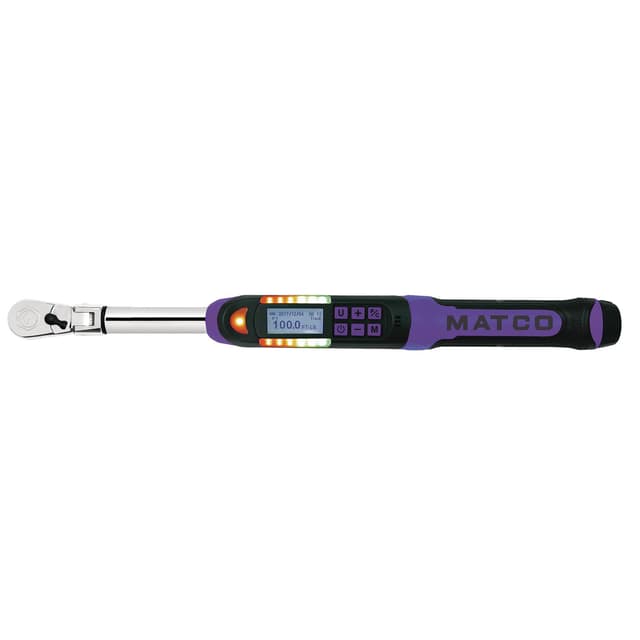 3/8" DRIVE FLEX HEAD ELECTRONIC TORQUE WRENCH 10-100 FT. LBS. WITH ANGLE - PURPLE