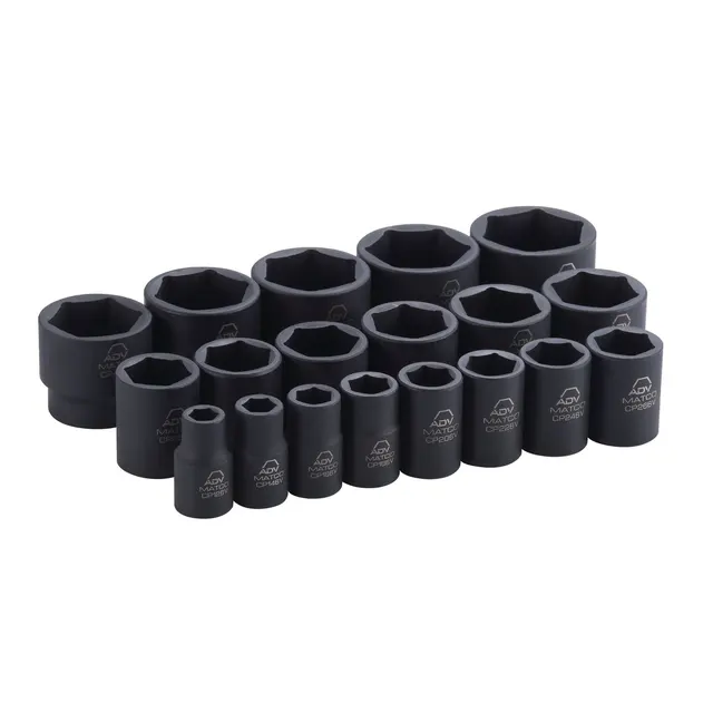 19 PIECE 1/2" DRIVE SAE 6 POINT ADV IMPACT SOCKET SET