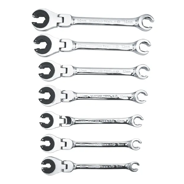 7 PIECE METRIC FLEX RATCHETING FLARENUT WRENCH SET 8MM - 14MM