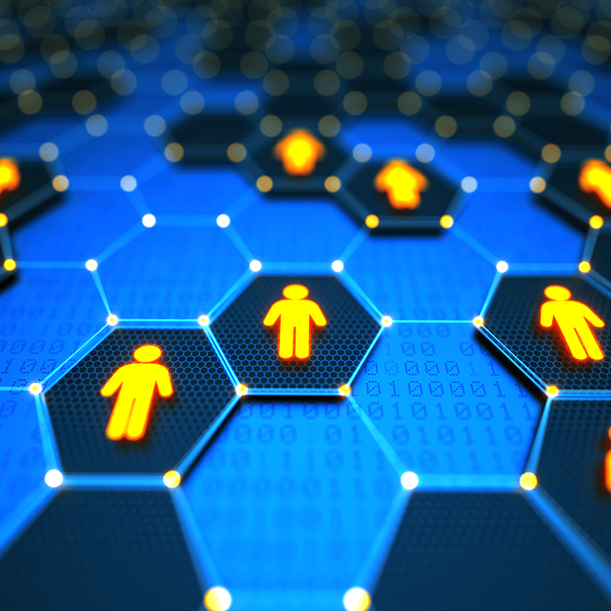 Blue Hexagons with Orange Outlines of People