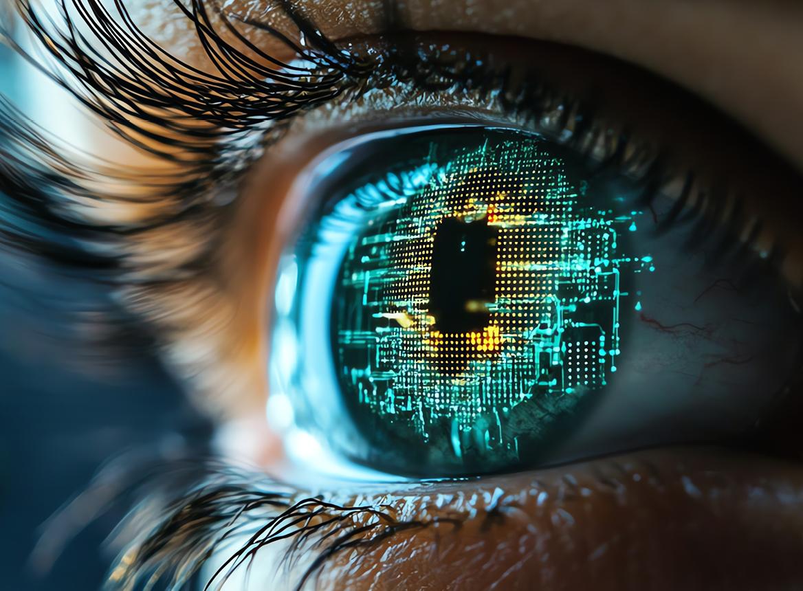 Big Eye Overlaid with Yellow and Green Code