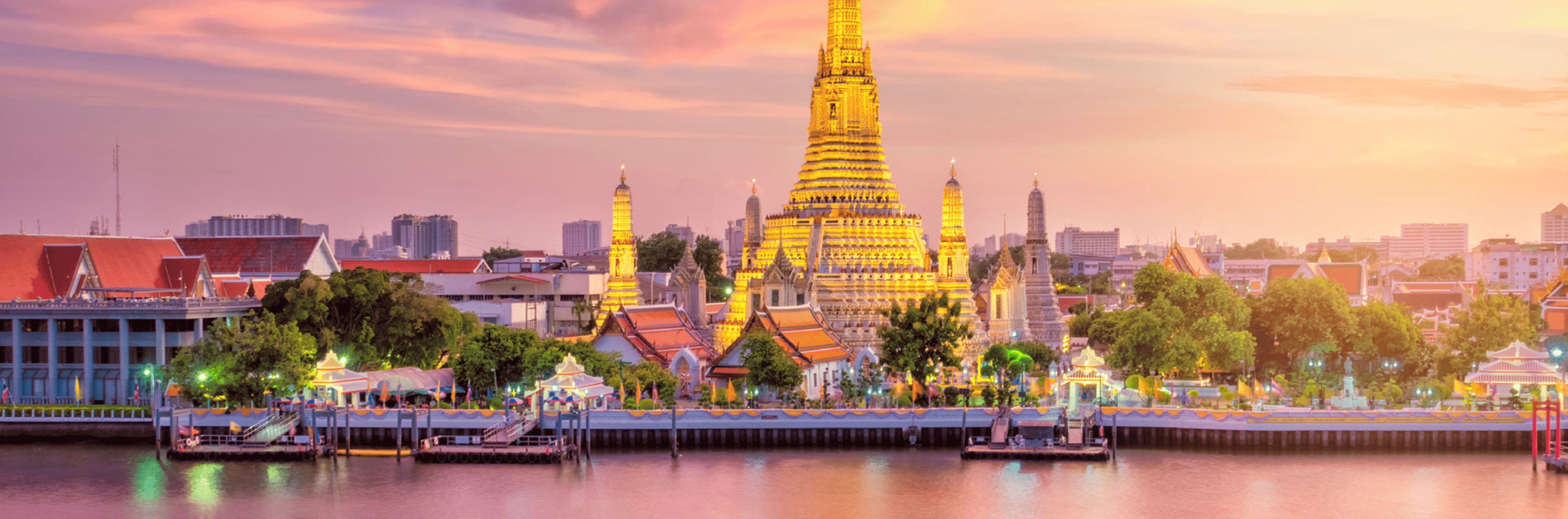 Bangkok: Buildings Lit Up at Dusk
