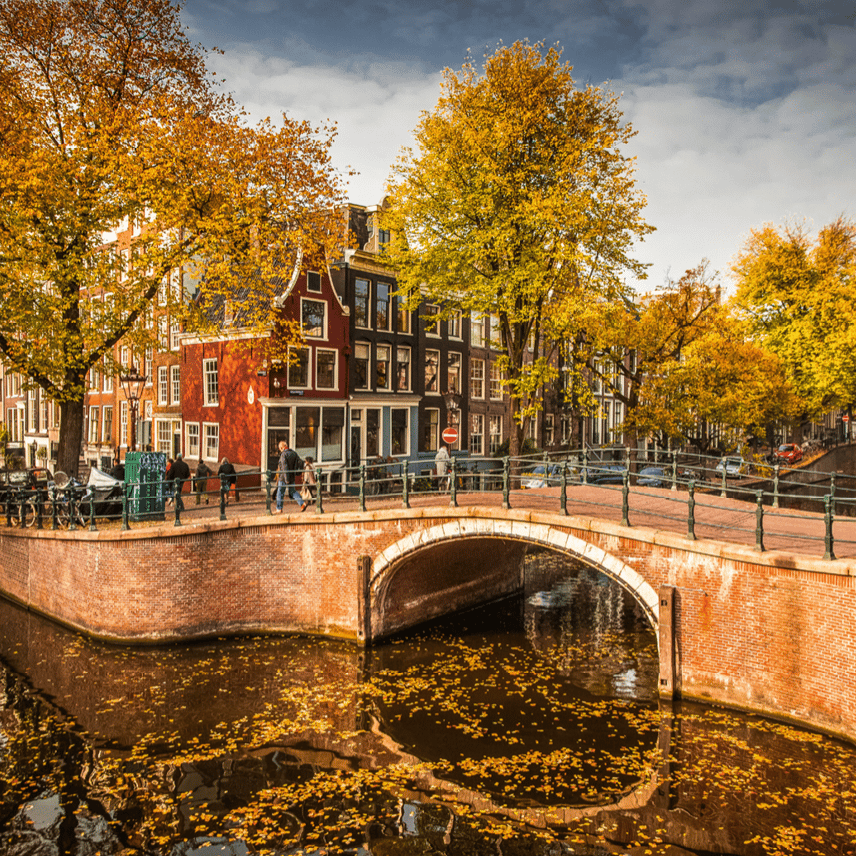 Amsterdam, People Walking Across Canal