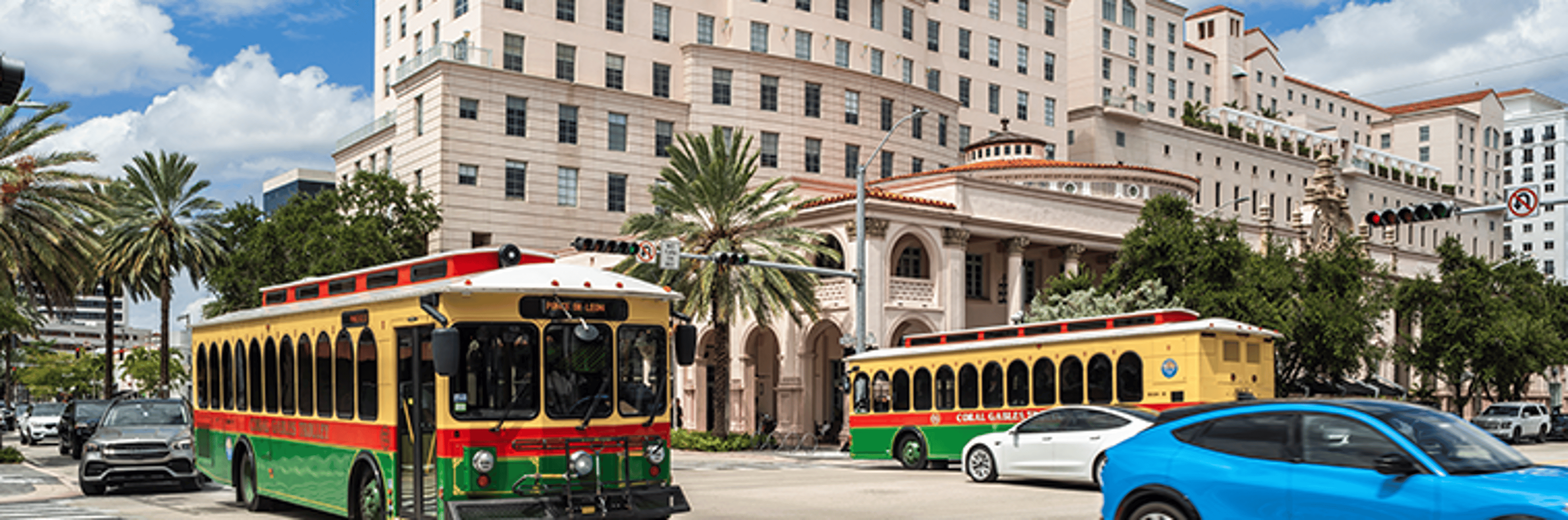 Coral Gables, Trolley and Large Building