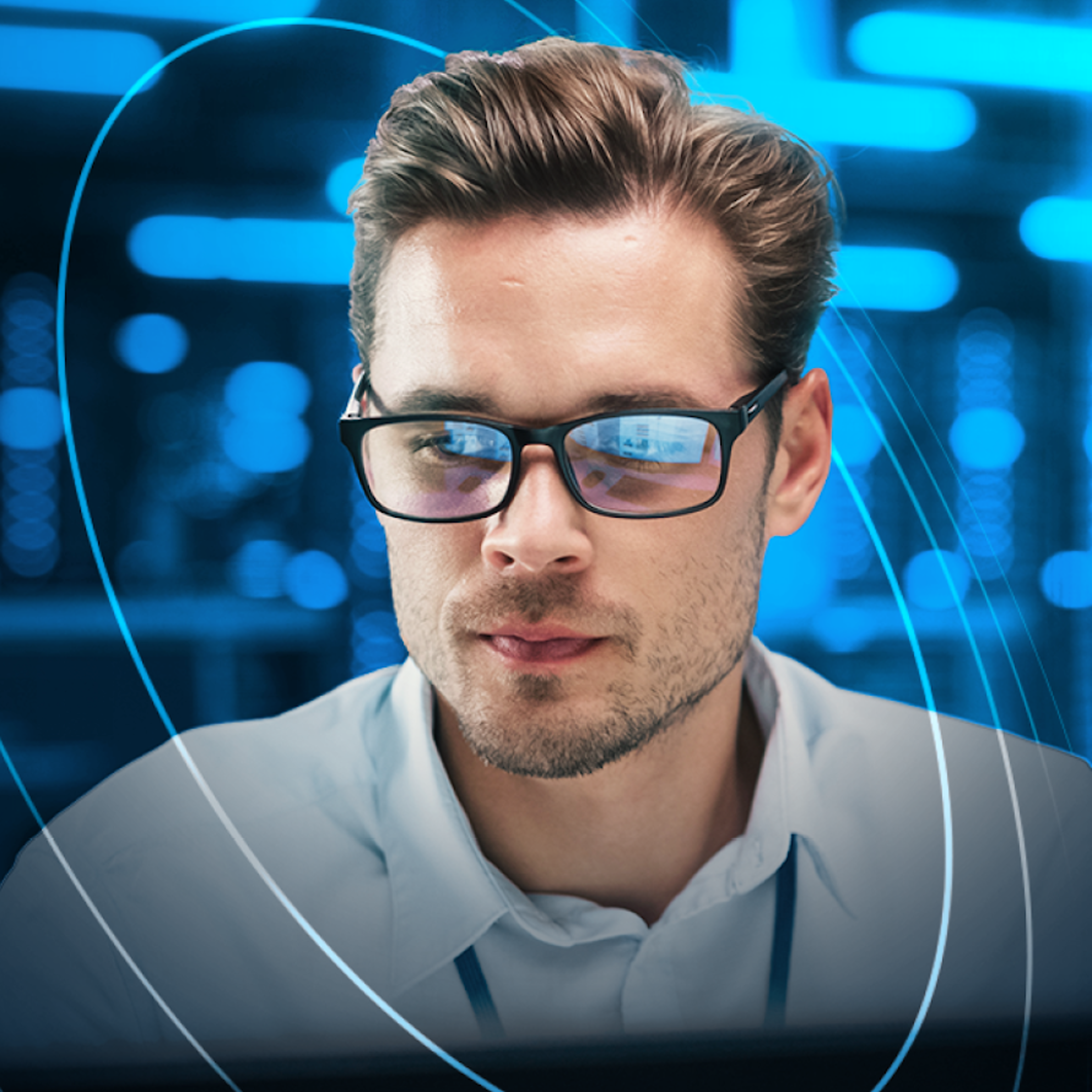Man Staring With Glare in His Glasses