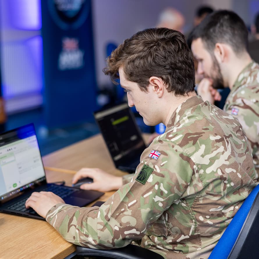 Soldiers Working on Computer