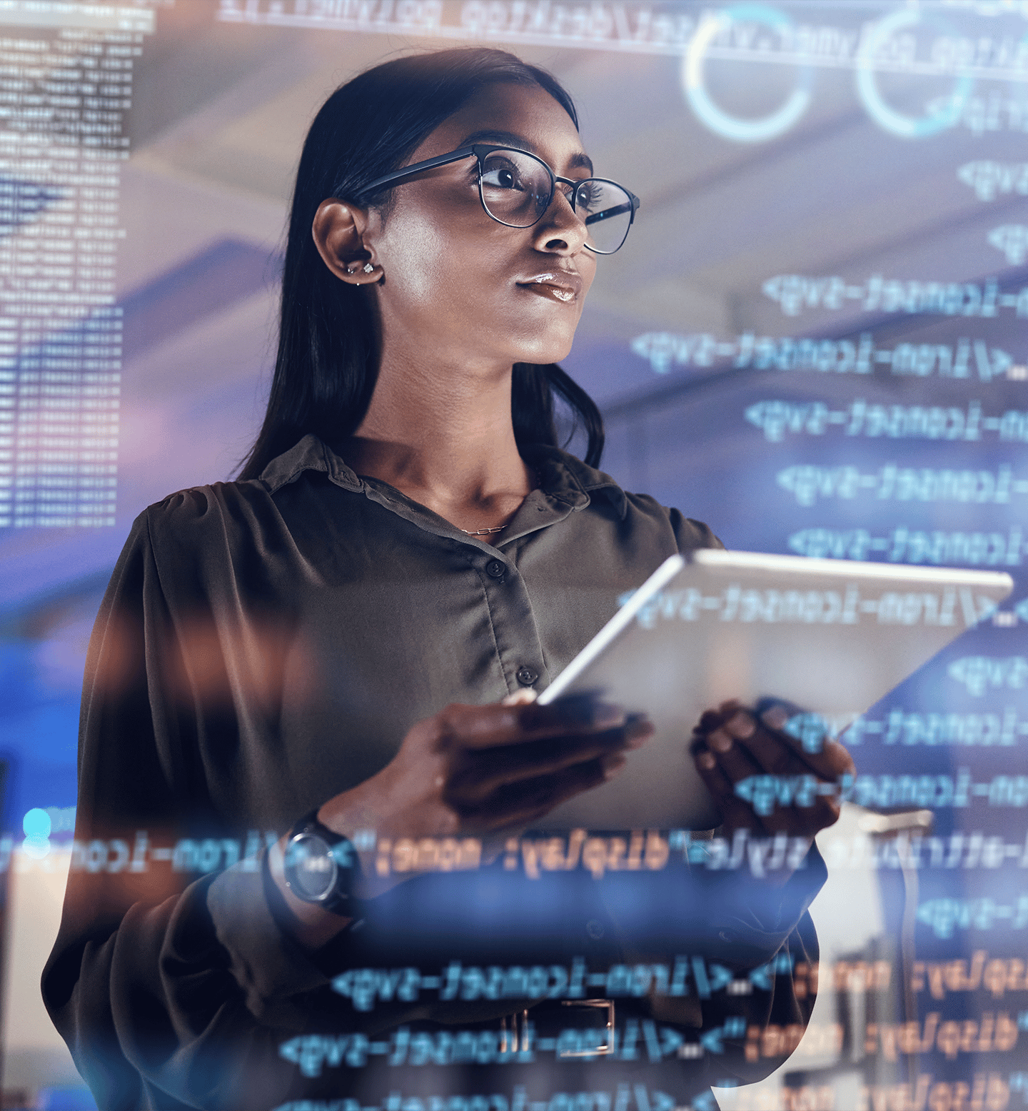 Close Up of Woman Staring Intently at a Tablet