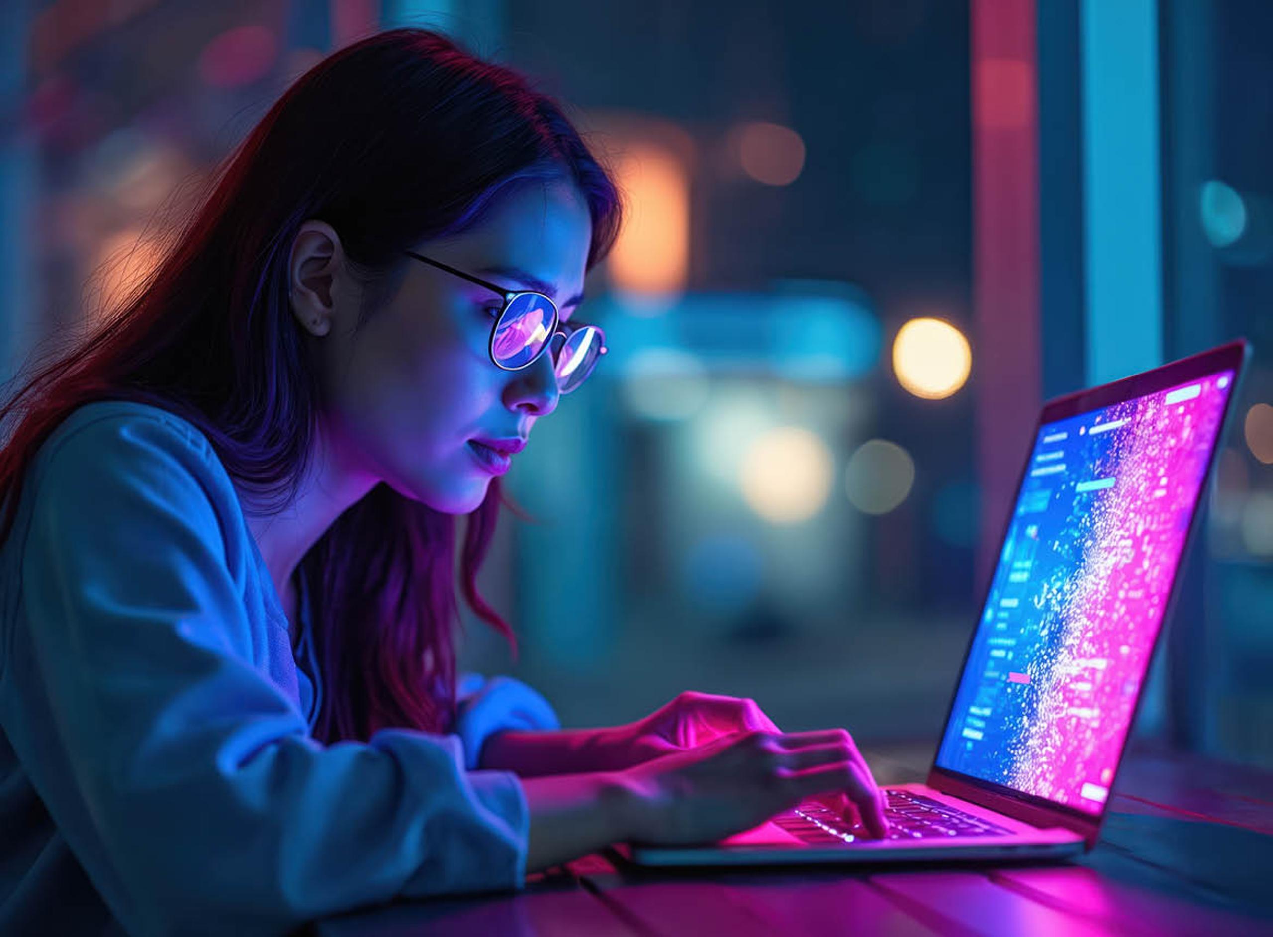 Asian Female Typing on Laptop