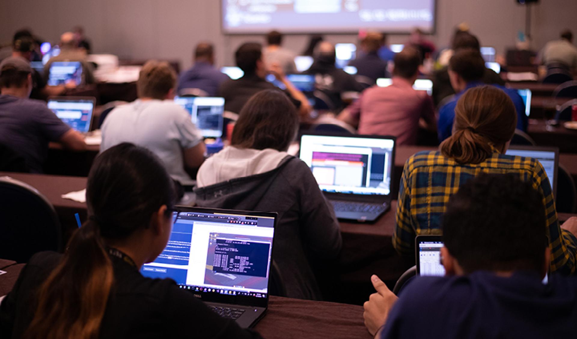 Students Using Laptops in Classroom at SANS Event