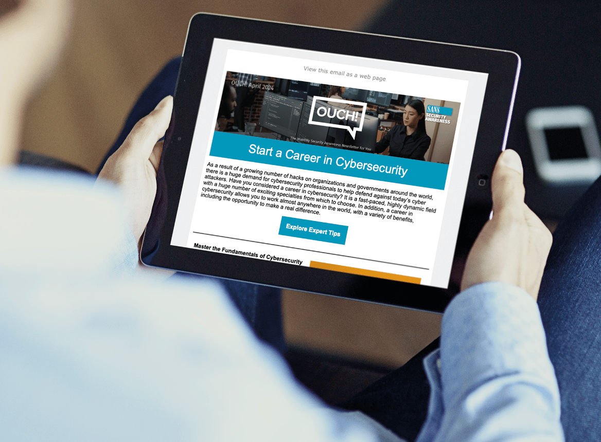 Person reading Ouch Newsletter from a tablet