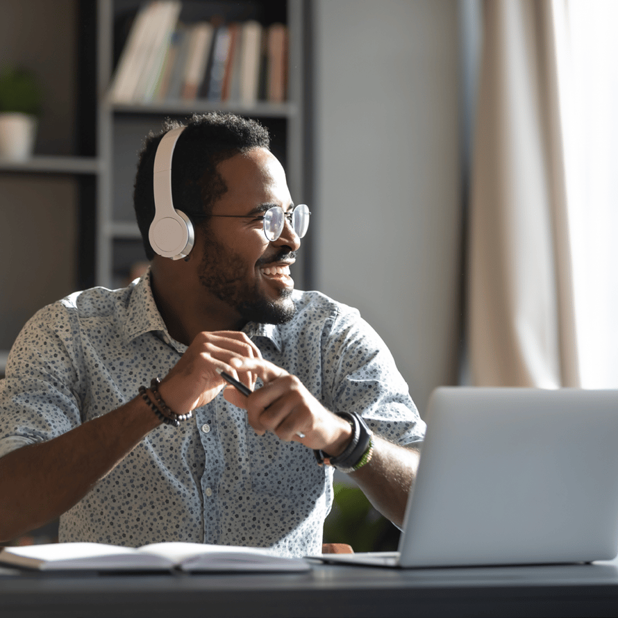 Smiling Man Wearing Headphones