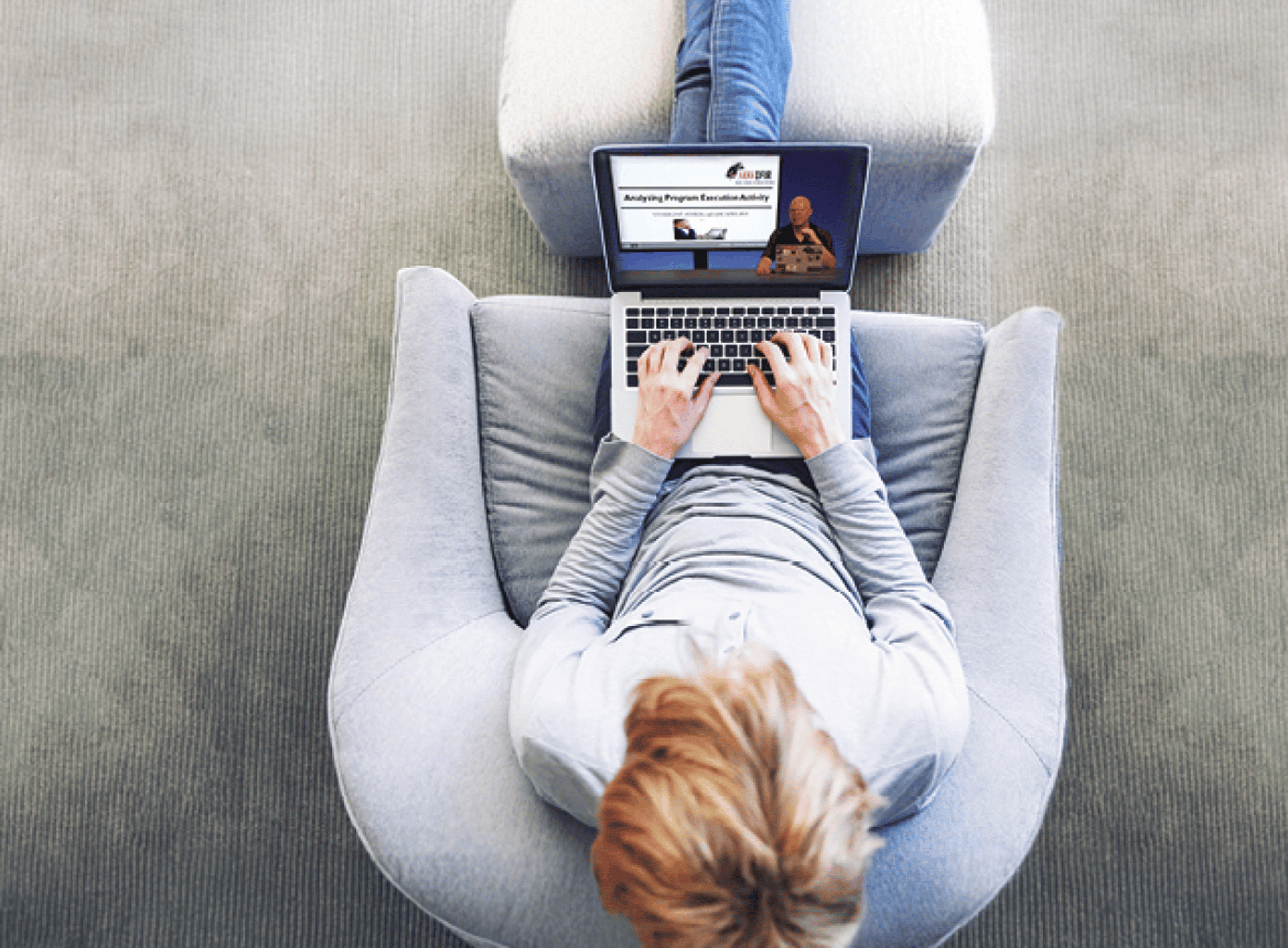 Overhead Shot of Woman on Chair Taking Ondemand Training