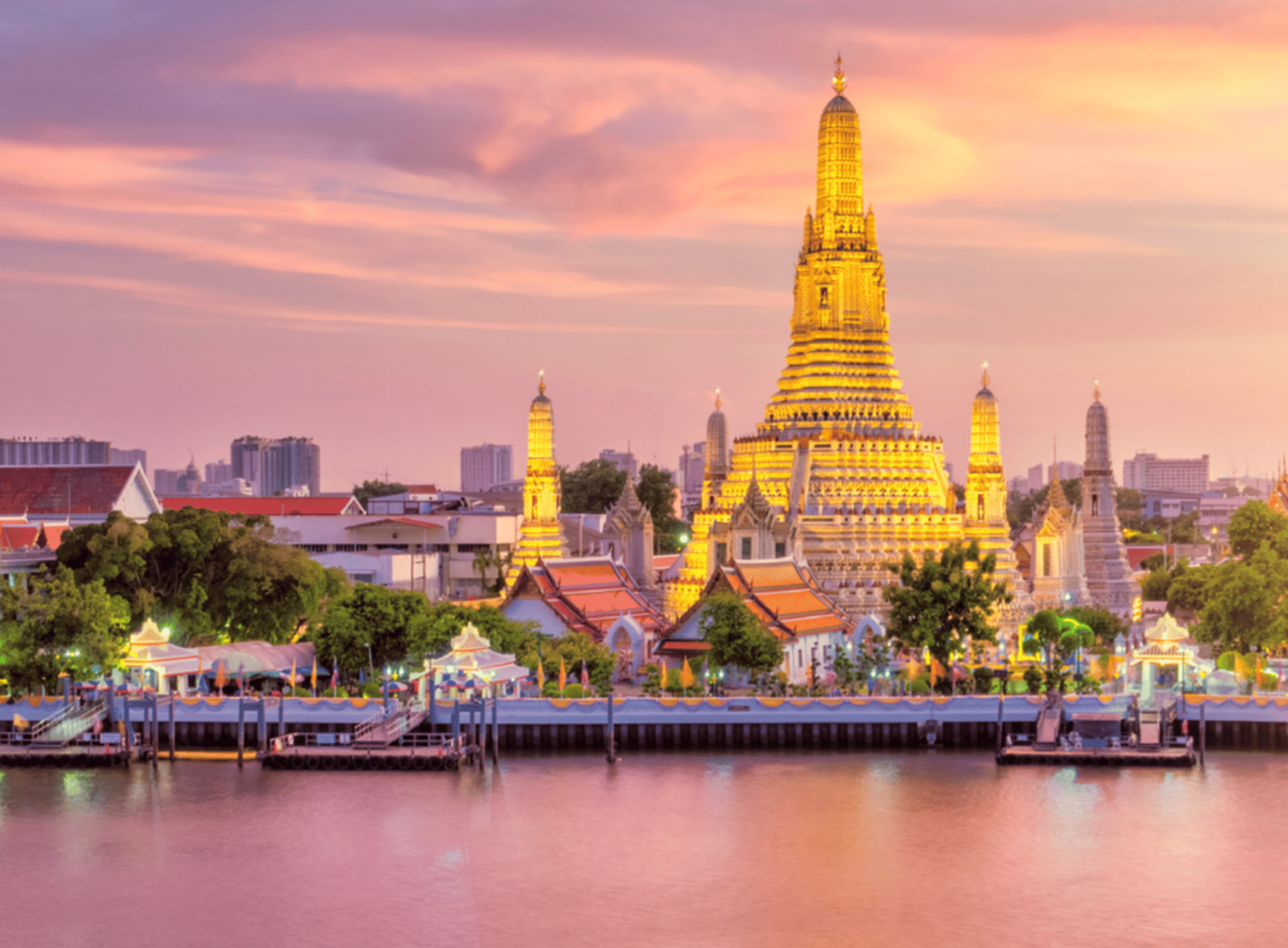Thailand: Buildings Lit Up at Dusk
