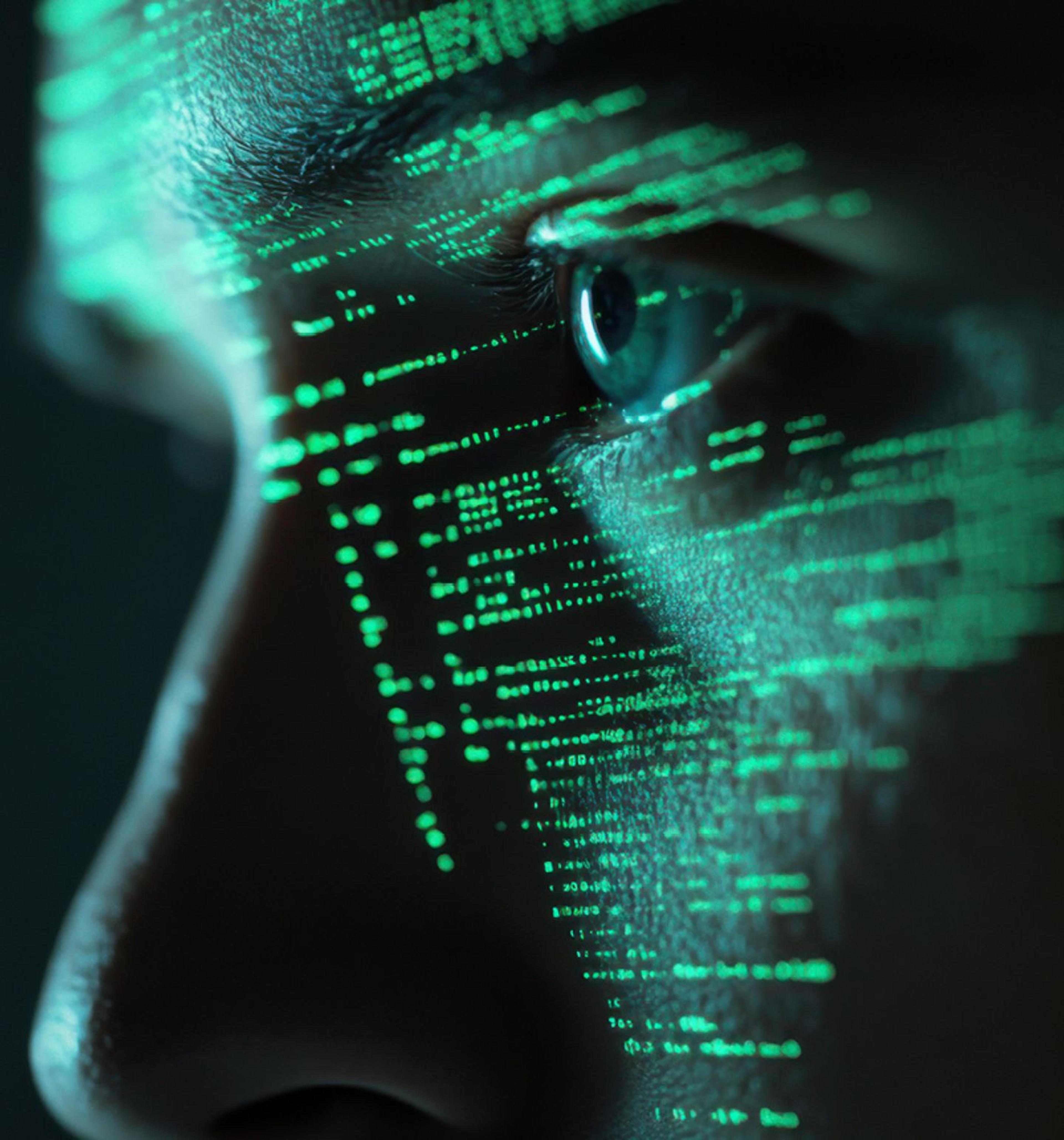 Close Up of Eye With Green Code Over the Top