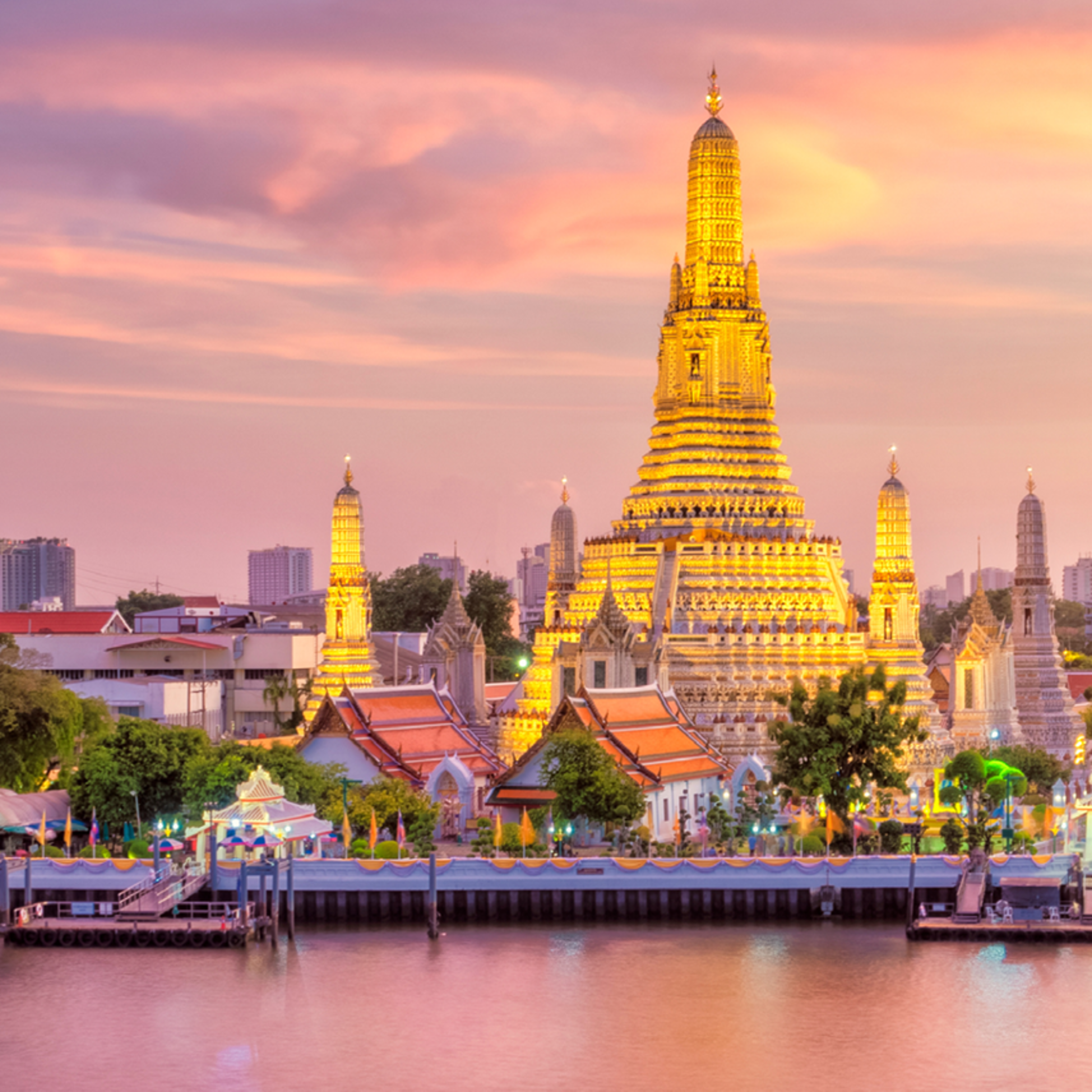 Bangkok: Buildings Lit Up at Dusk
