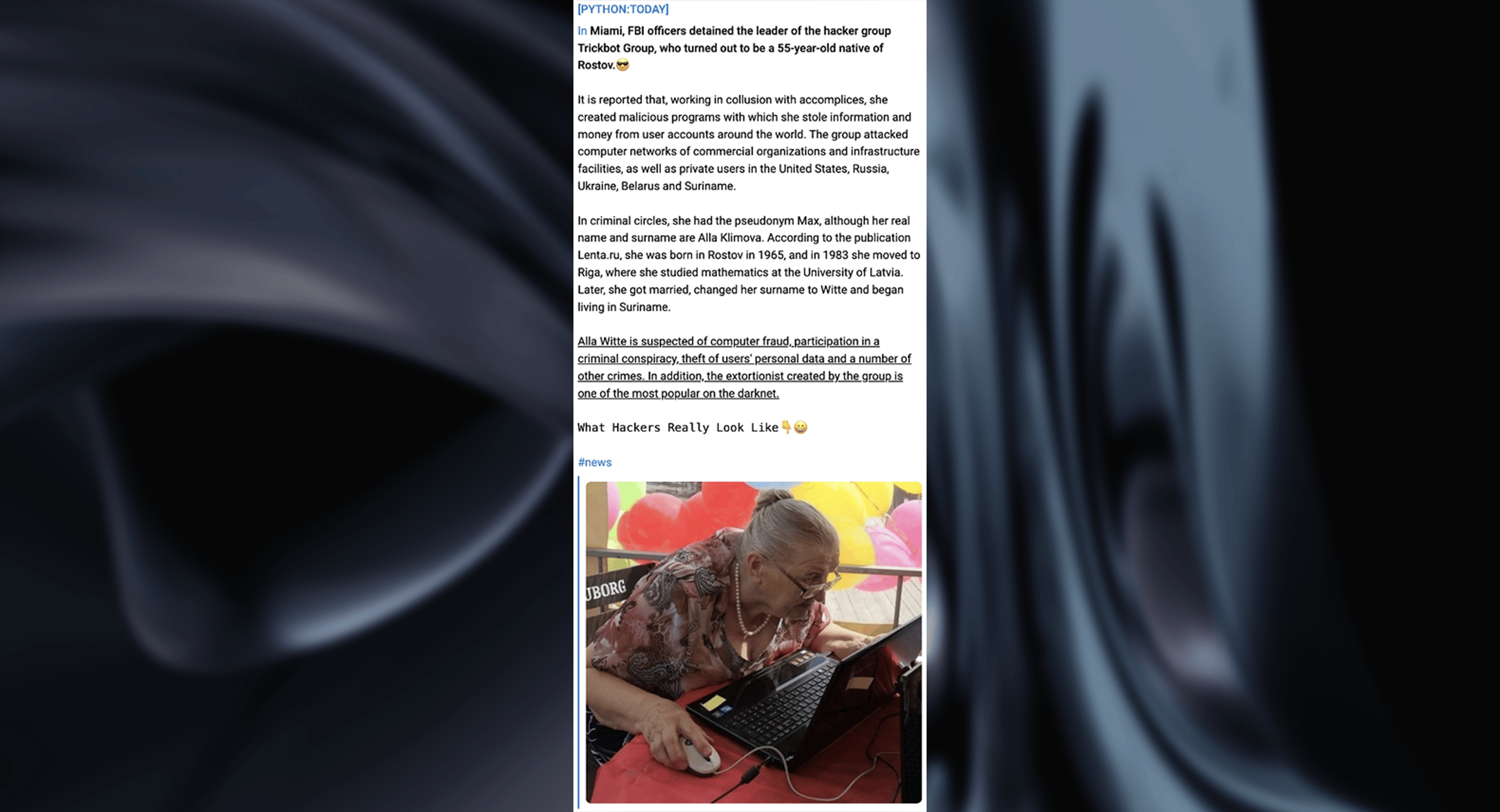 Figure 7: Python Today Telegram Channel sarcastically discussing Witte’s age 