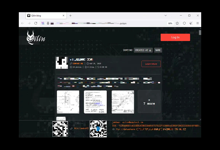Qilin ransomware data leak site showing group branding and victim listings