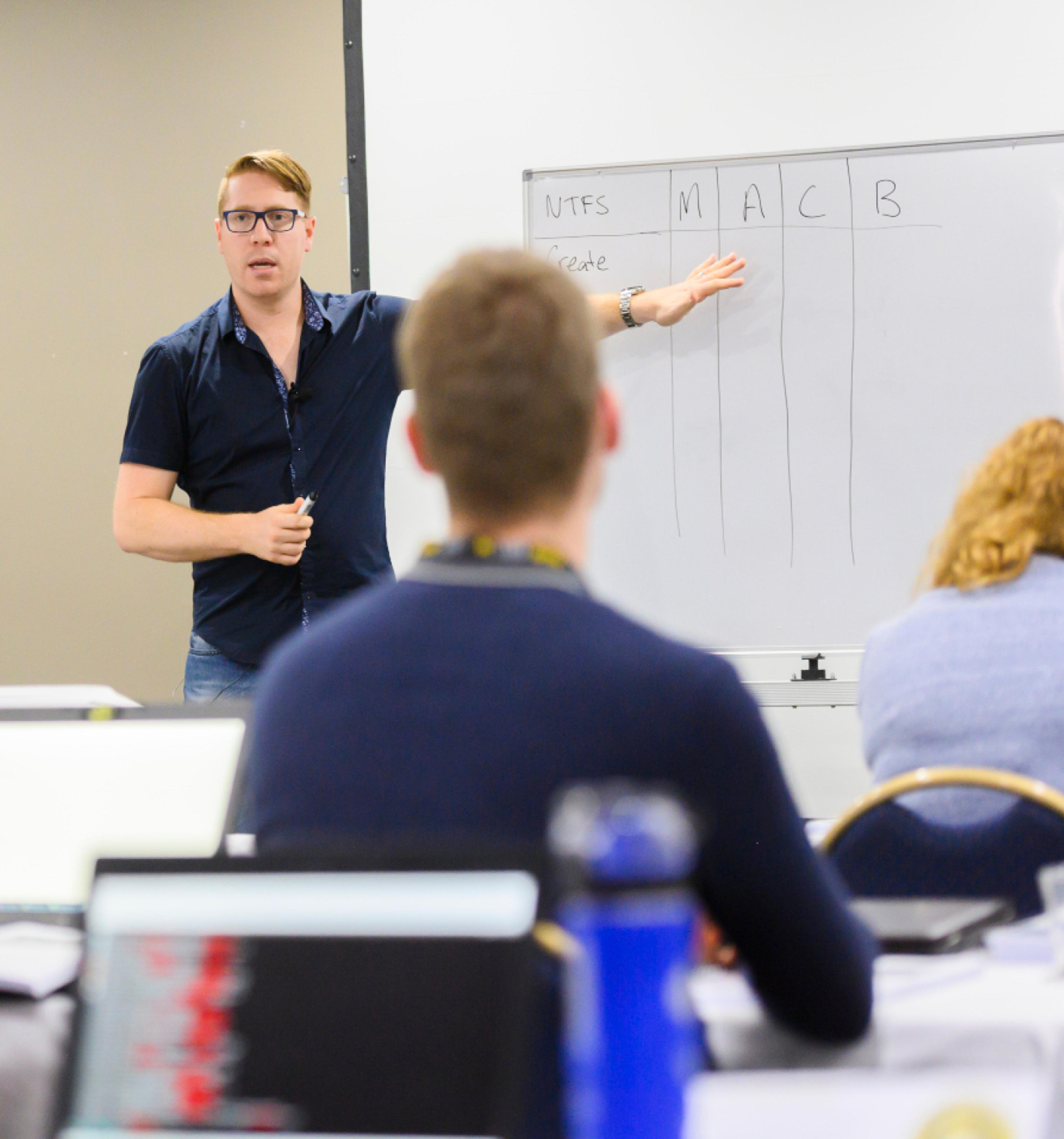 Teacher Pointing at the Whiteboard