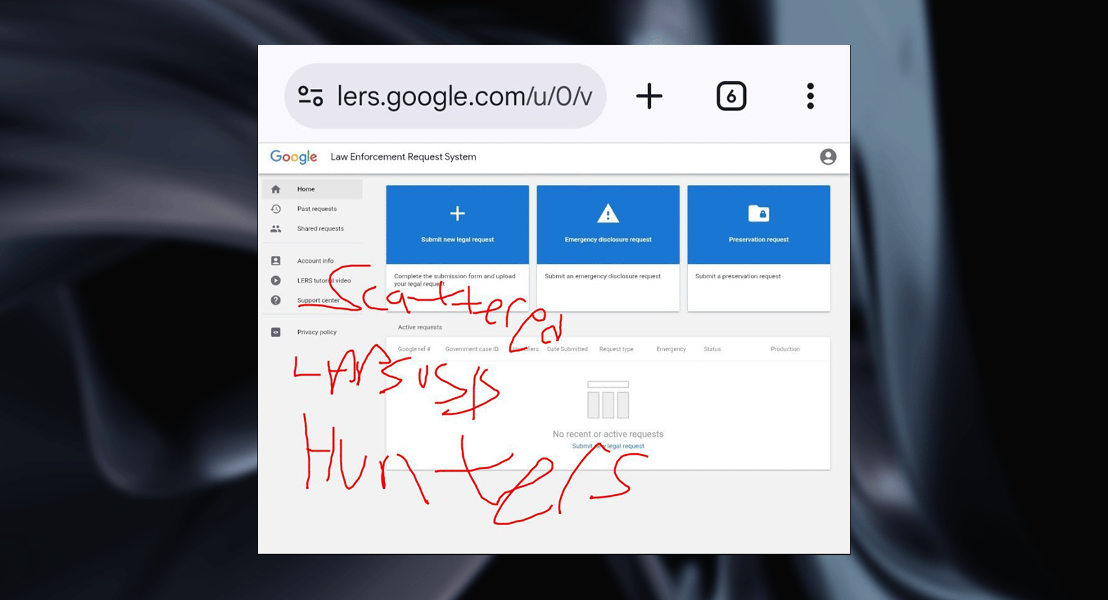 Figure 3: Scattered Lapsus$ Hunters showing their access to Google LERS. 