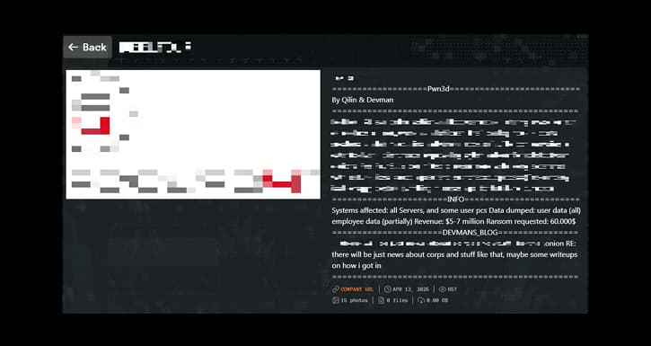 Figure 2: Devman affiliate post on Qilin’s data leak site. 