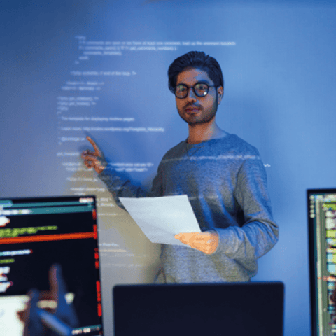 Instructor teaching to class