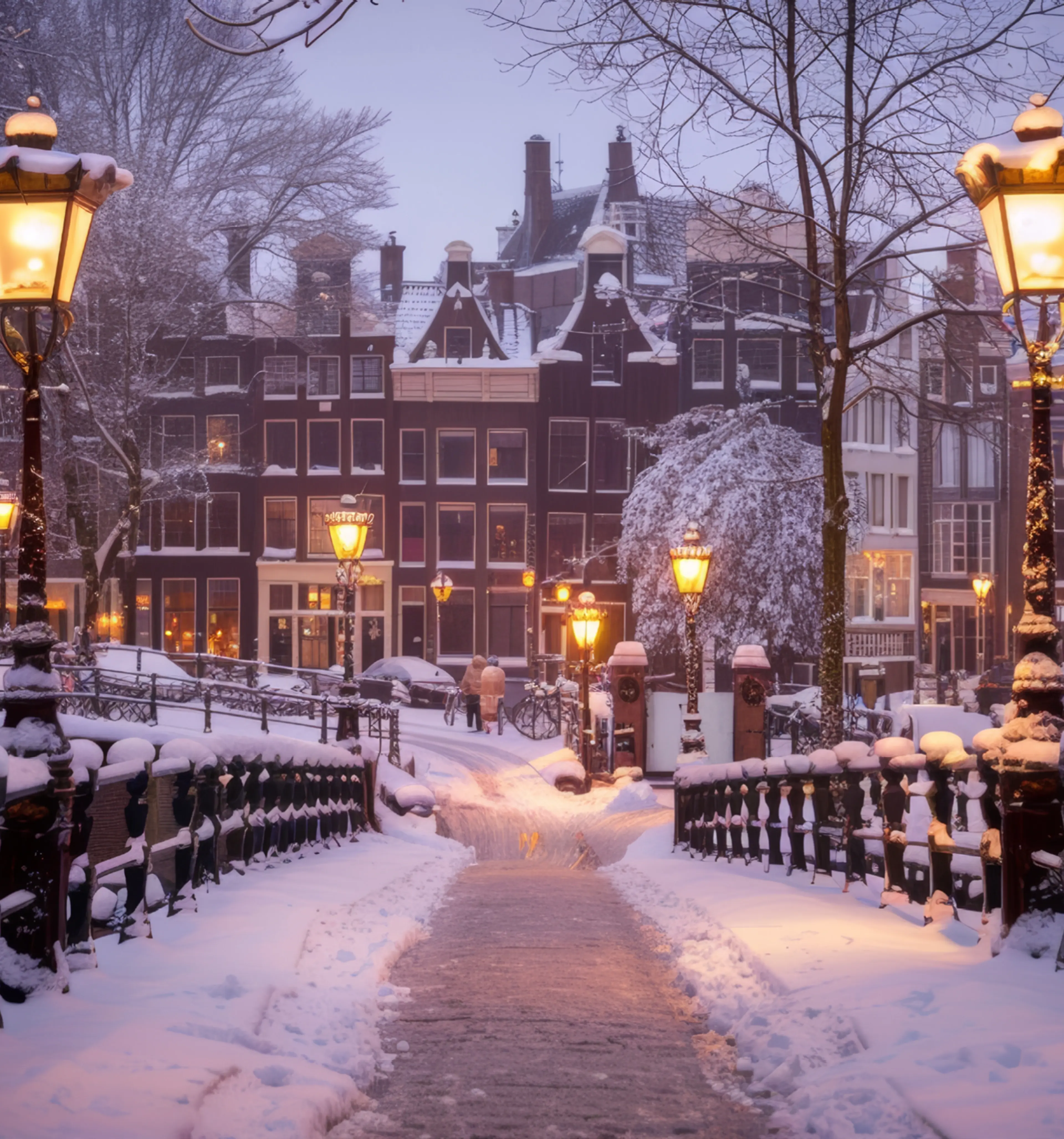 Snowy Amsterdam Bridge