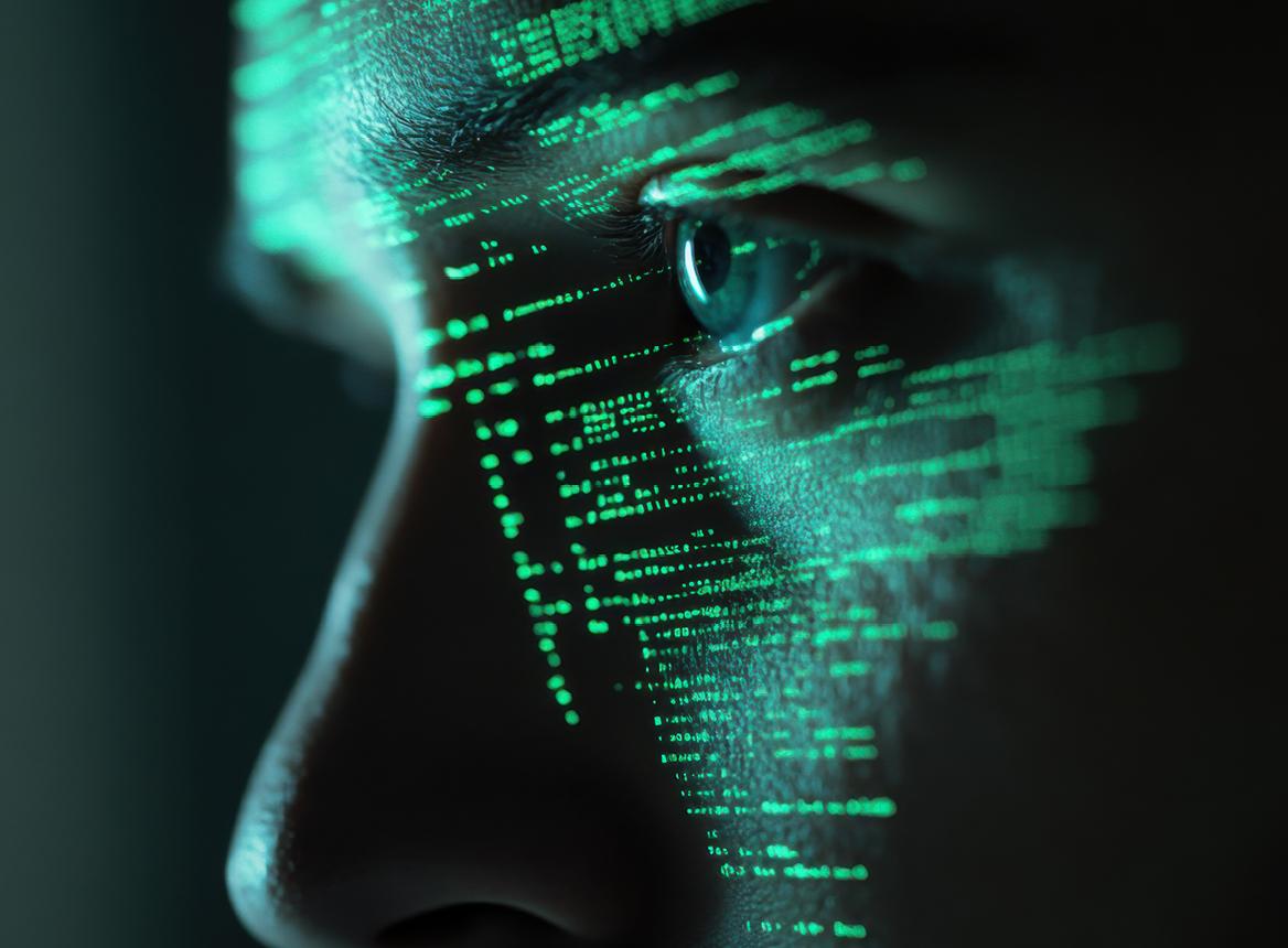 Close Up of Eye With Green Code Over the Top