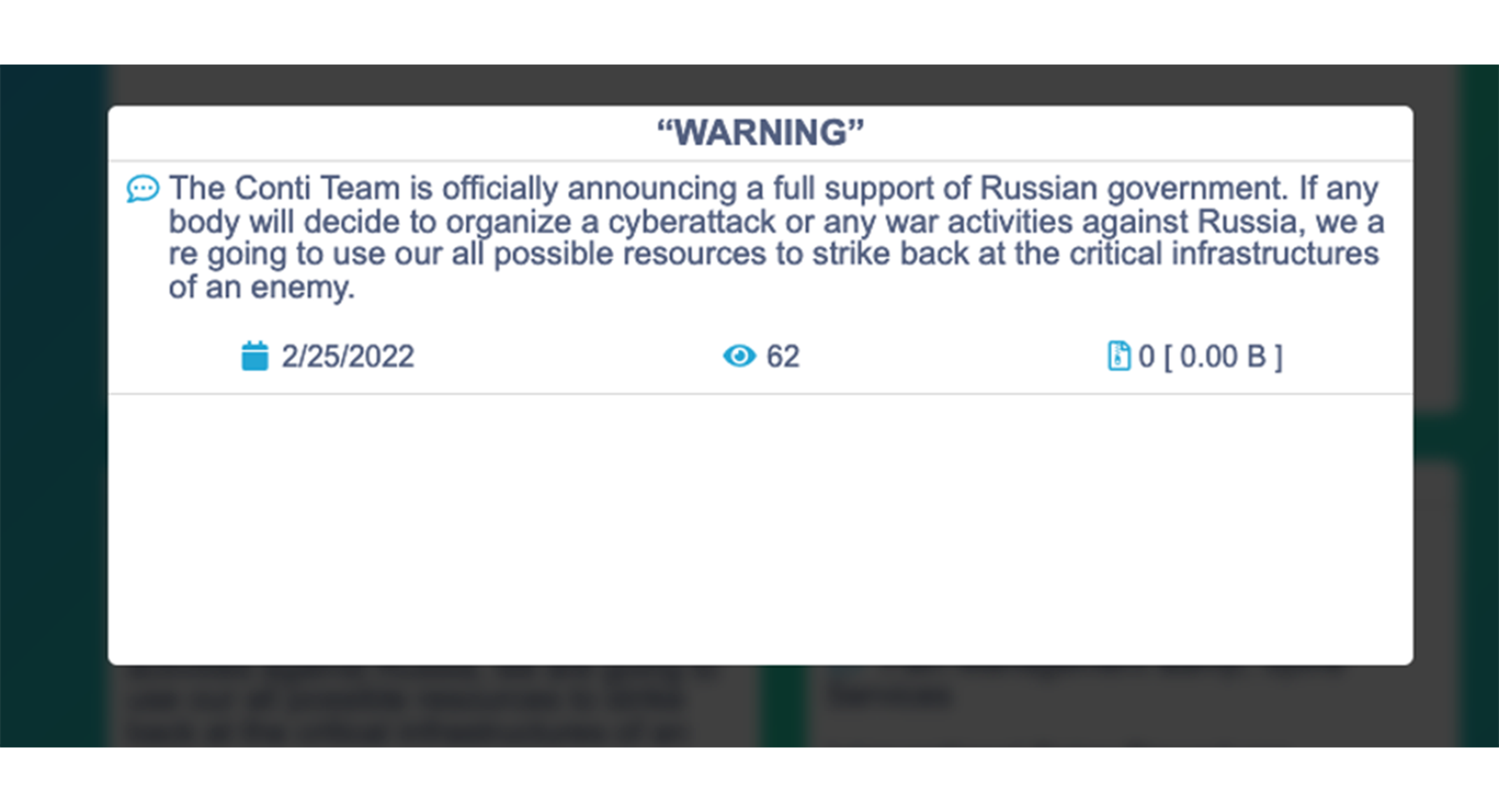 Figure 10: Conti’s announcement supporting the Russian Government