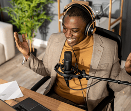 Man talking into microphone