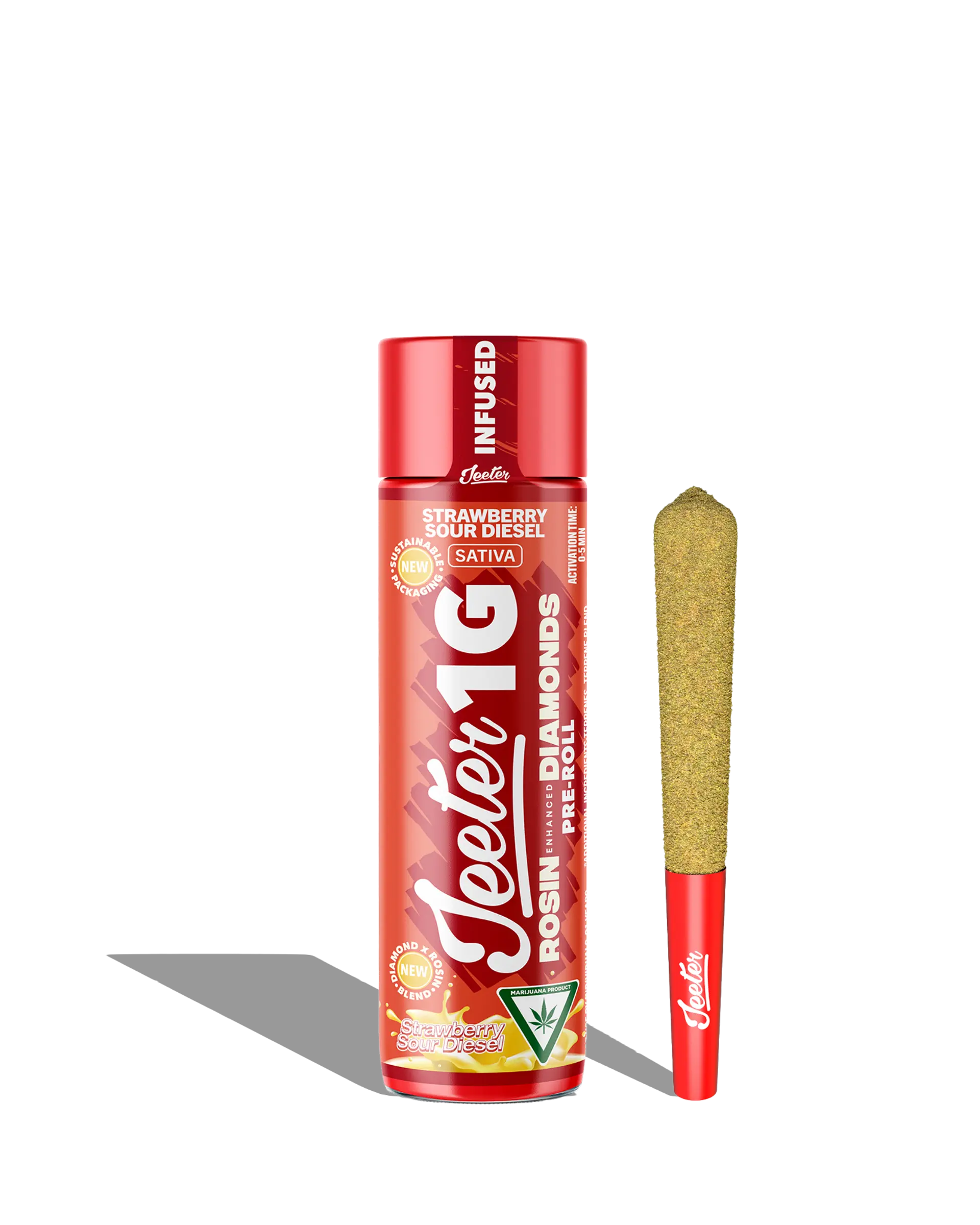 Live Rosin Enhanced Jeeter Strawberry Sour Diesel Infused Preroll 1g
