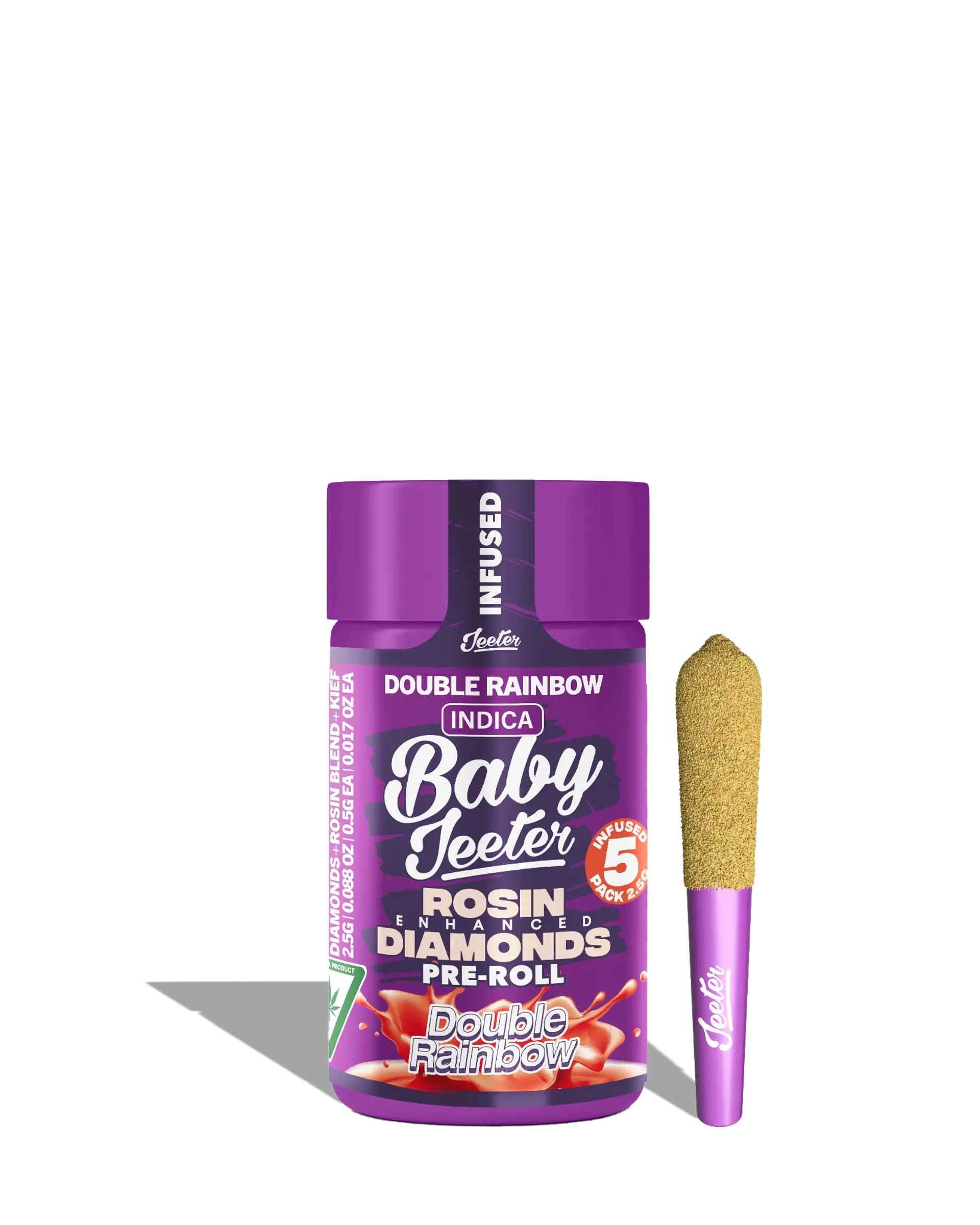 Live Rosin Enhanced Baby Jeeter Double Rainbow Infused Preroll 5-pack