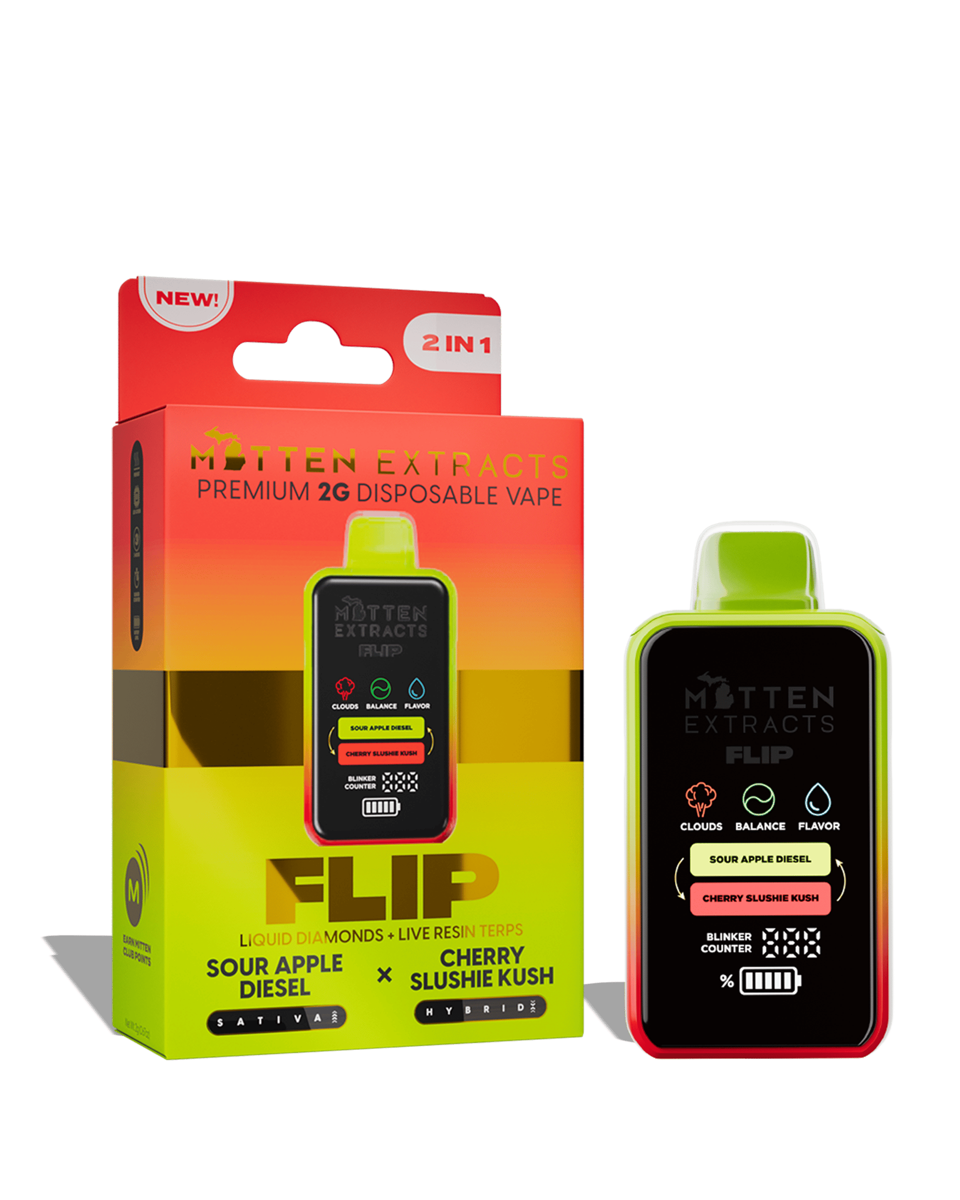 Sour Apple Diesel X Cherry Slushie Kush Flip Disposable Cart 2g