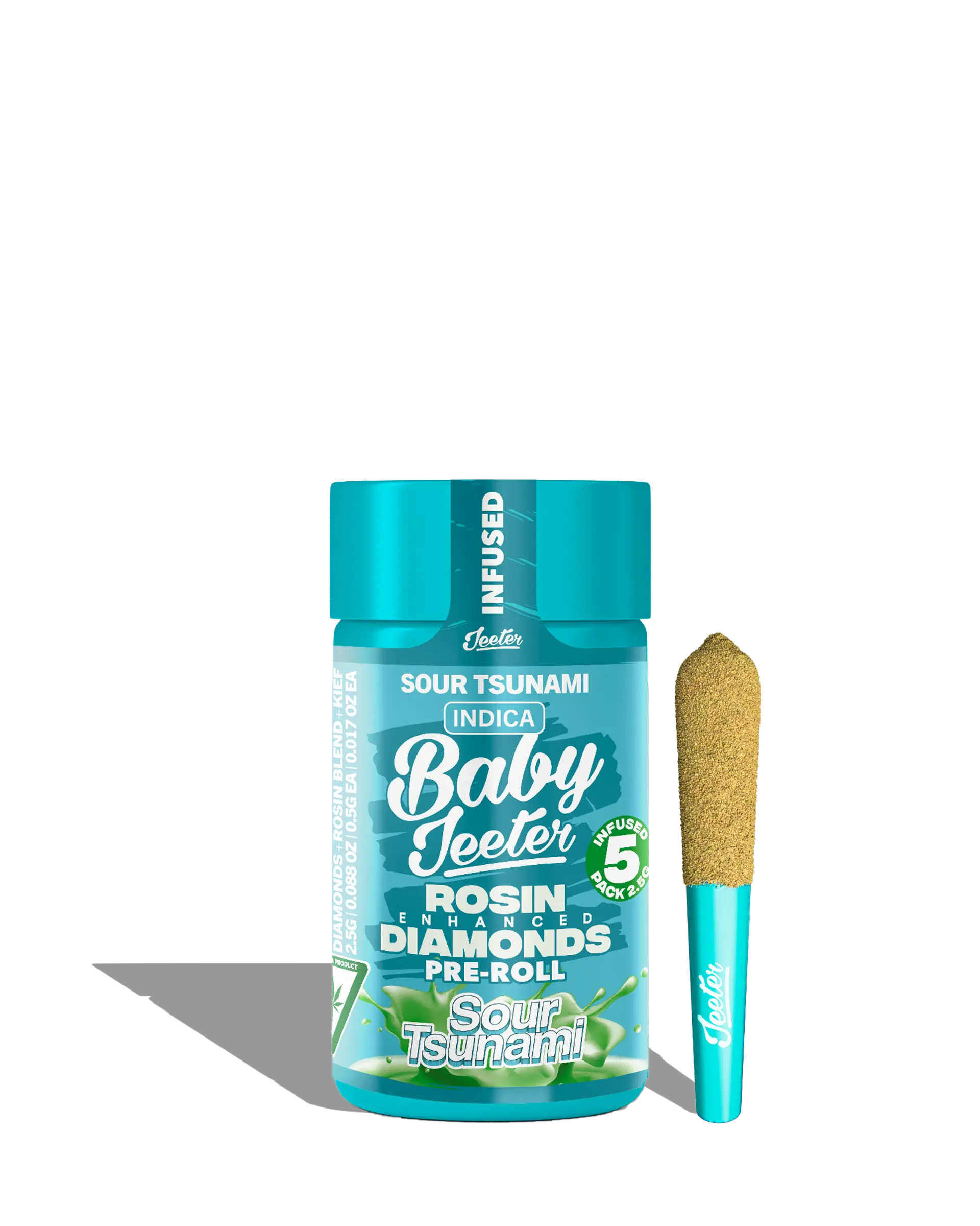 Live Rosin Enhanced Baby Jeeter Sour Tsunami Infused Preroll 5-pack
